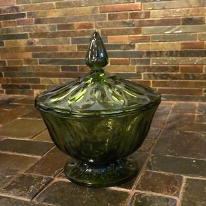 Vintage green glass candy dish.